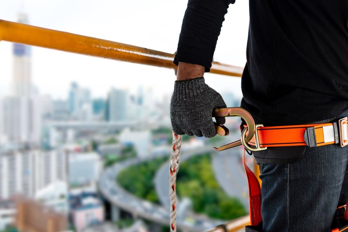 Close up of a worker, showing proper use of PPE and site-specific safety practices related to high-risk activities.